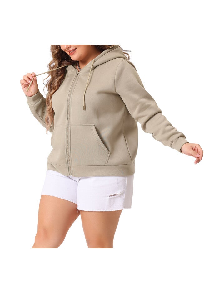 HOODIES FULL ZIP UP LONG SLEEVE SWEATSHIRT JACKET, Khaki / Beige, alternate image number null
