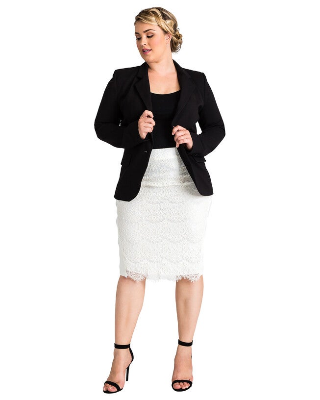 Plus Size Tori Pencil Skirt in Ponte and Lace, Ivory / Ivory, alternate image number 3