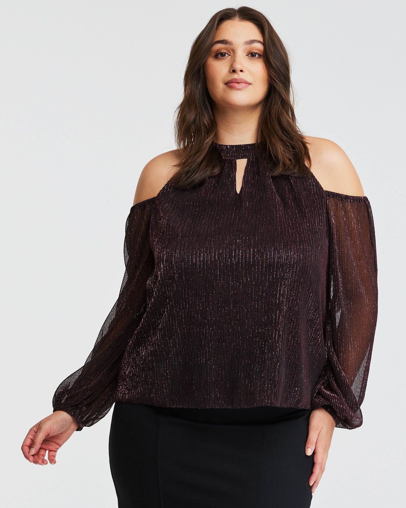 Pink Metallic Cold Shoulder Top, , alternate image number 5