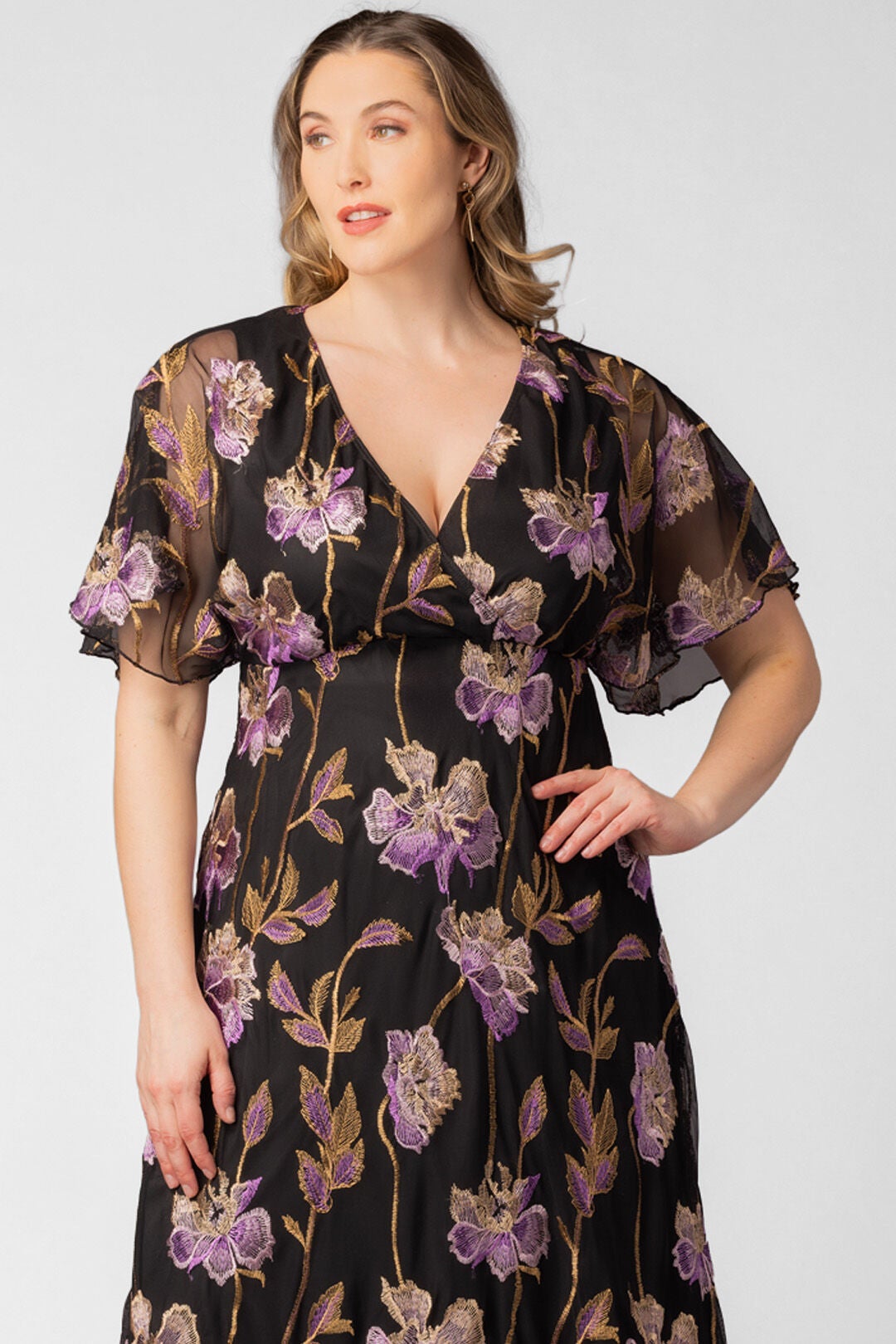 Embroidered Elegance Evening Gown, Purple Iris / Black, alternate image number 2