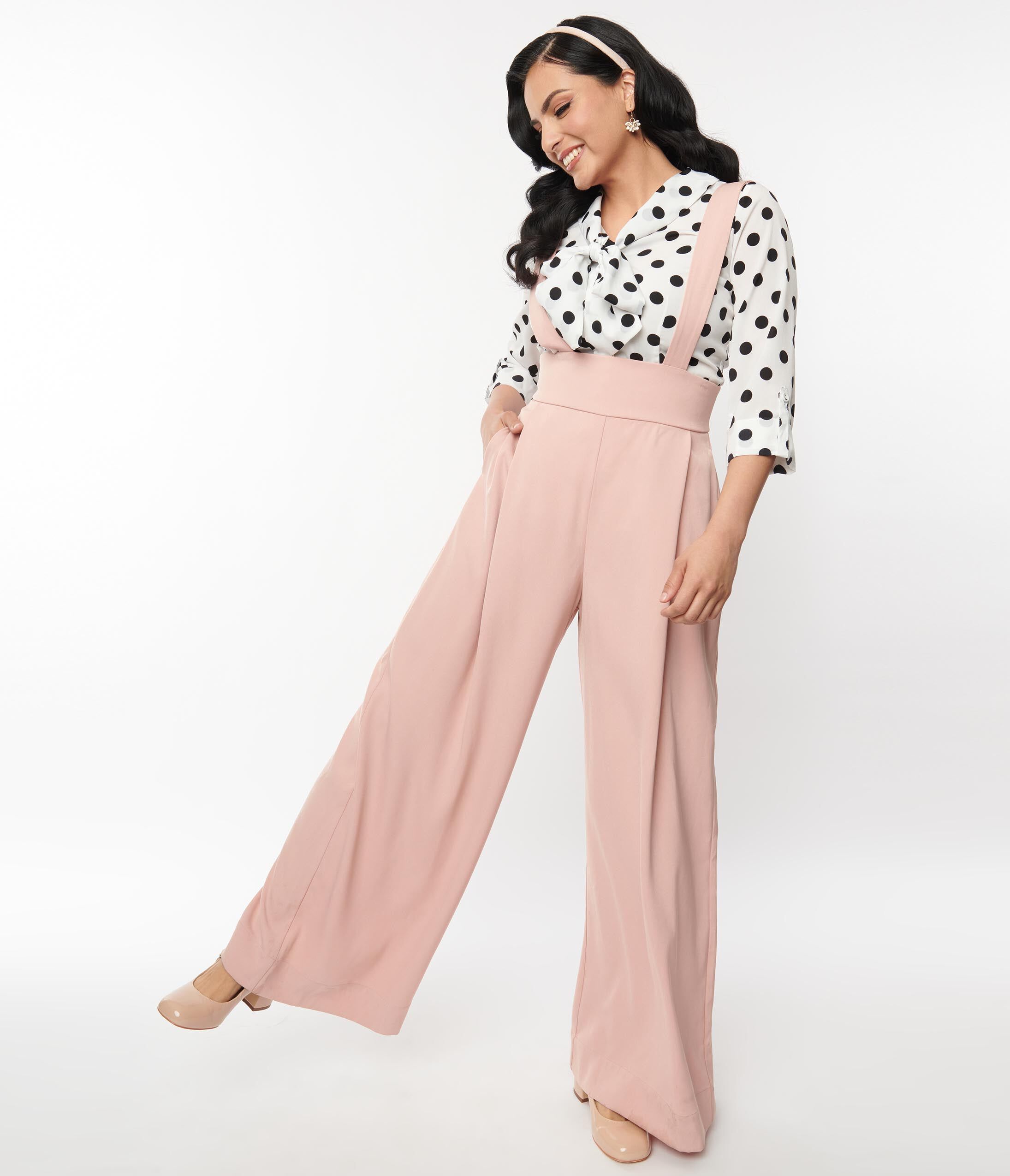 Unique Vintage Blush Rochelle Suspender Pants, Pink / Pink, hi-res image number 0
