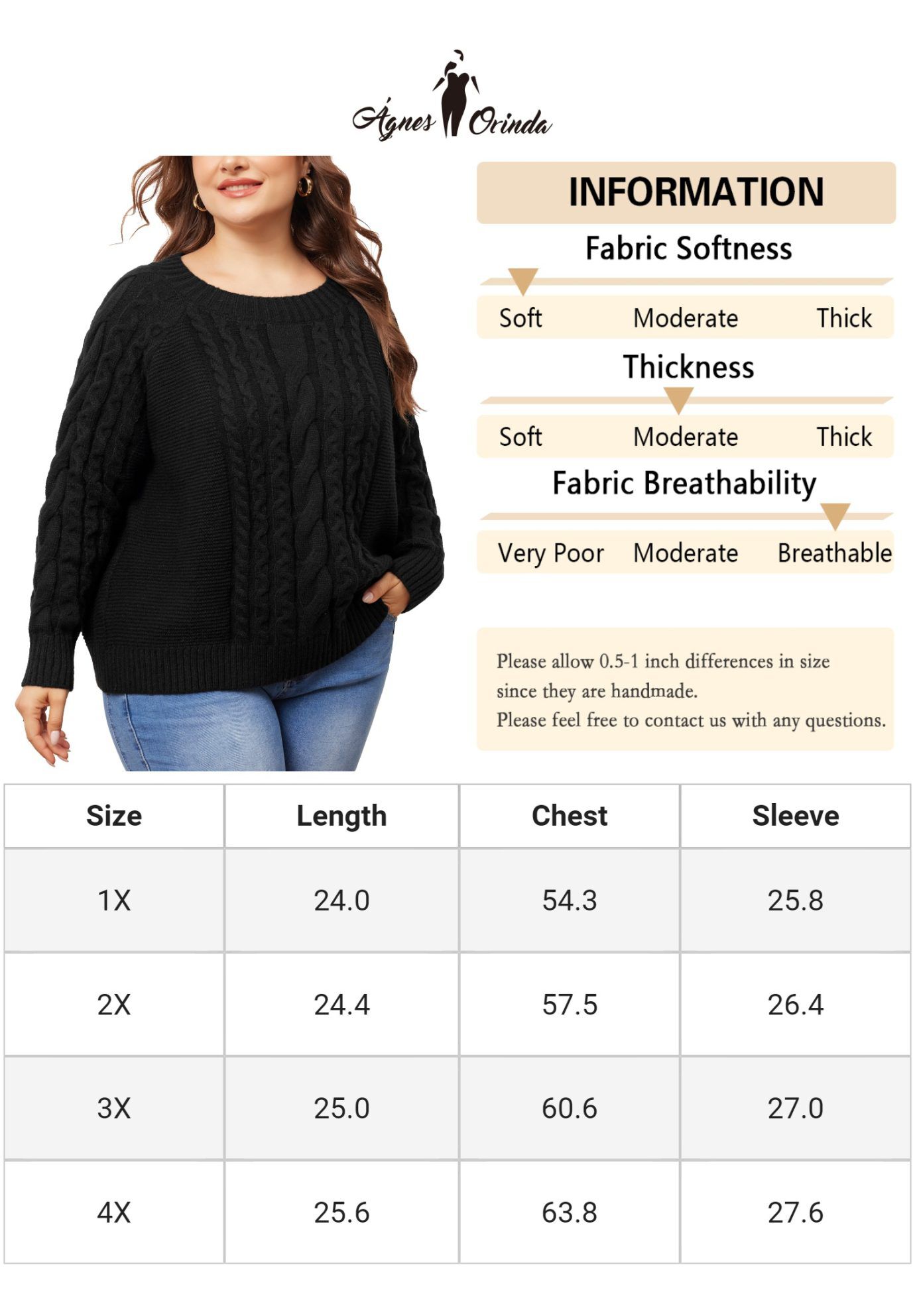 Long Sleeve Crewneck Fisherman Cable Pullover Sweater, Black / Black, alternate image number 4