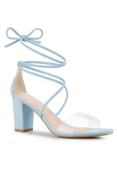 Lace Up Clear Strap Strappy Chunky Heel Sandals