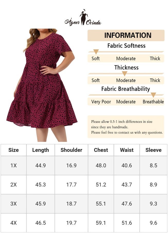 Polka Dots Short Sleeve Midi Layered Dress, Burgundy / Red, alternate image number 4
