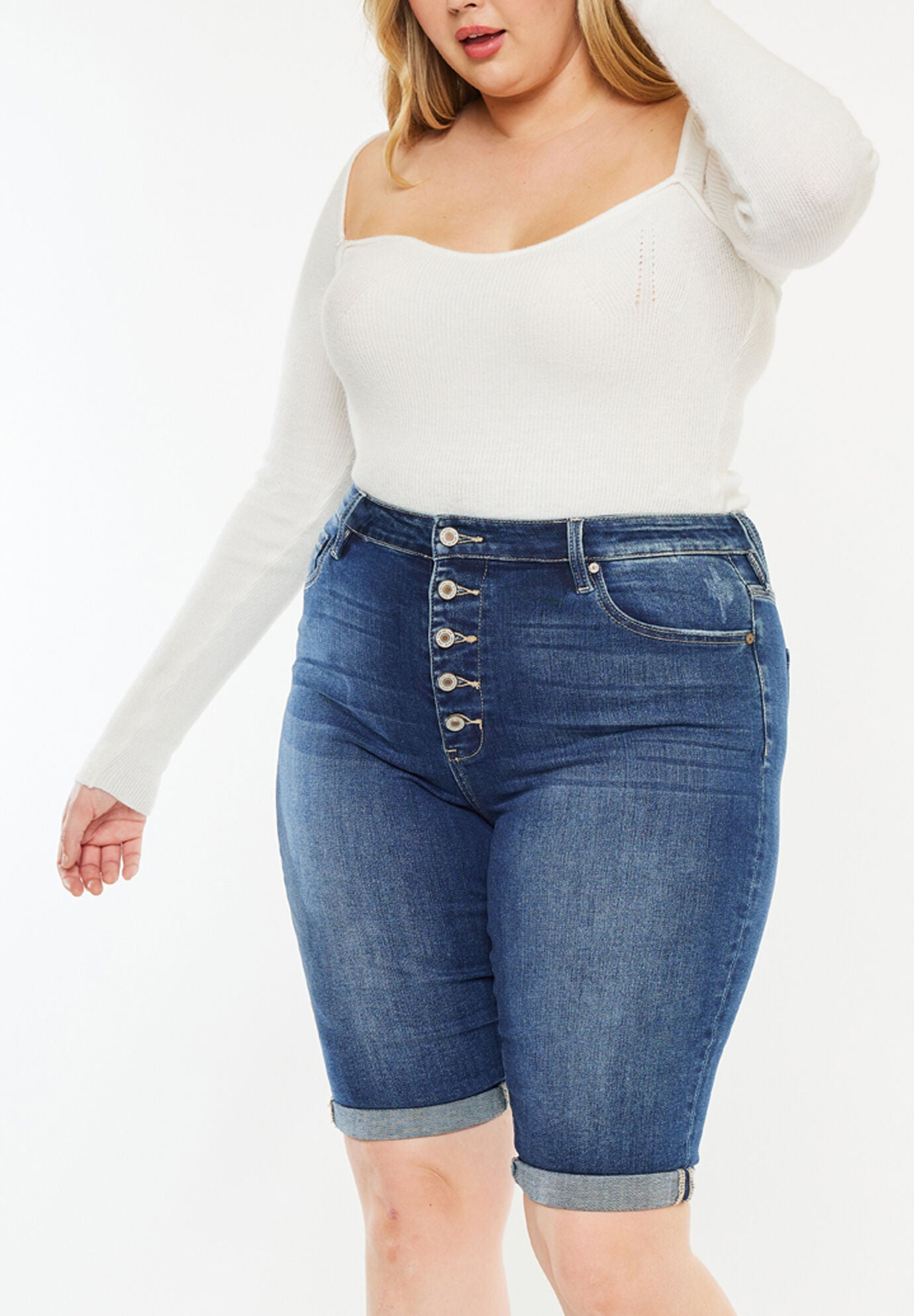 Tatiana High Rise Bermuda Shorts (Plus Size), Medium Wash / Medium Wash, alternate image number 3