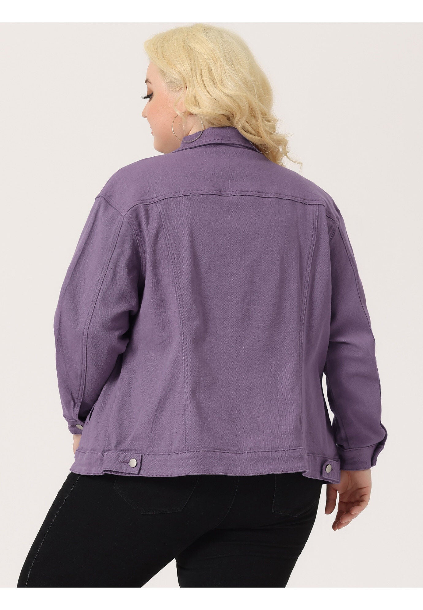 STITCHING BUTTON FRONT WASHED DENIM JACKET, Purple / Purple, alternate image number 3