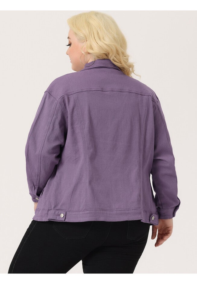 STITCHING BUTTON FRONT WASHED DENIM JACKET, Purple / Purple, alternate image number 3