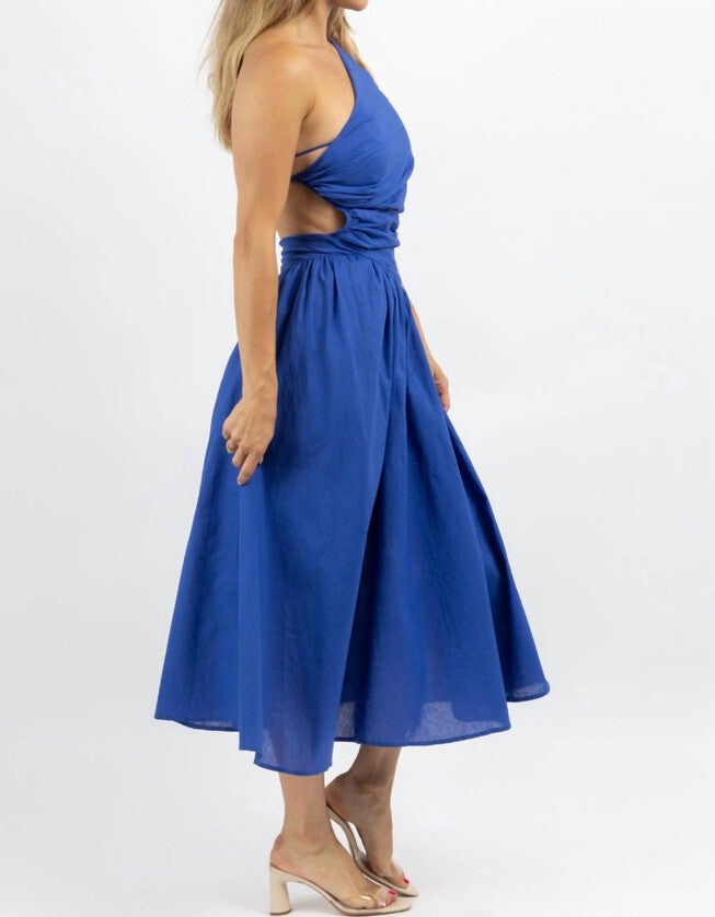 ASYMMETRIC RUCHE MIDI DRESS IN DEEP WATERS, , alternate image number null