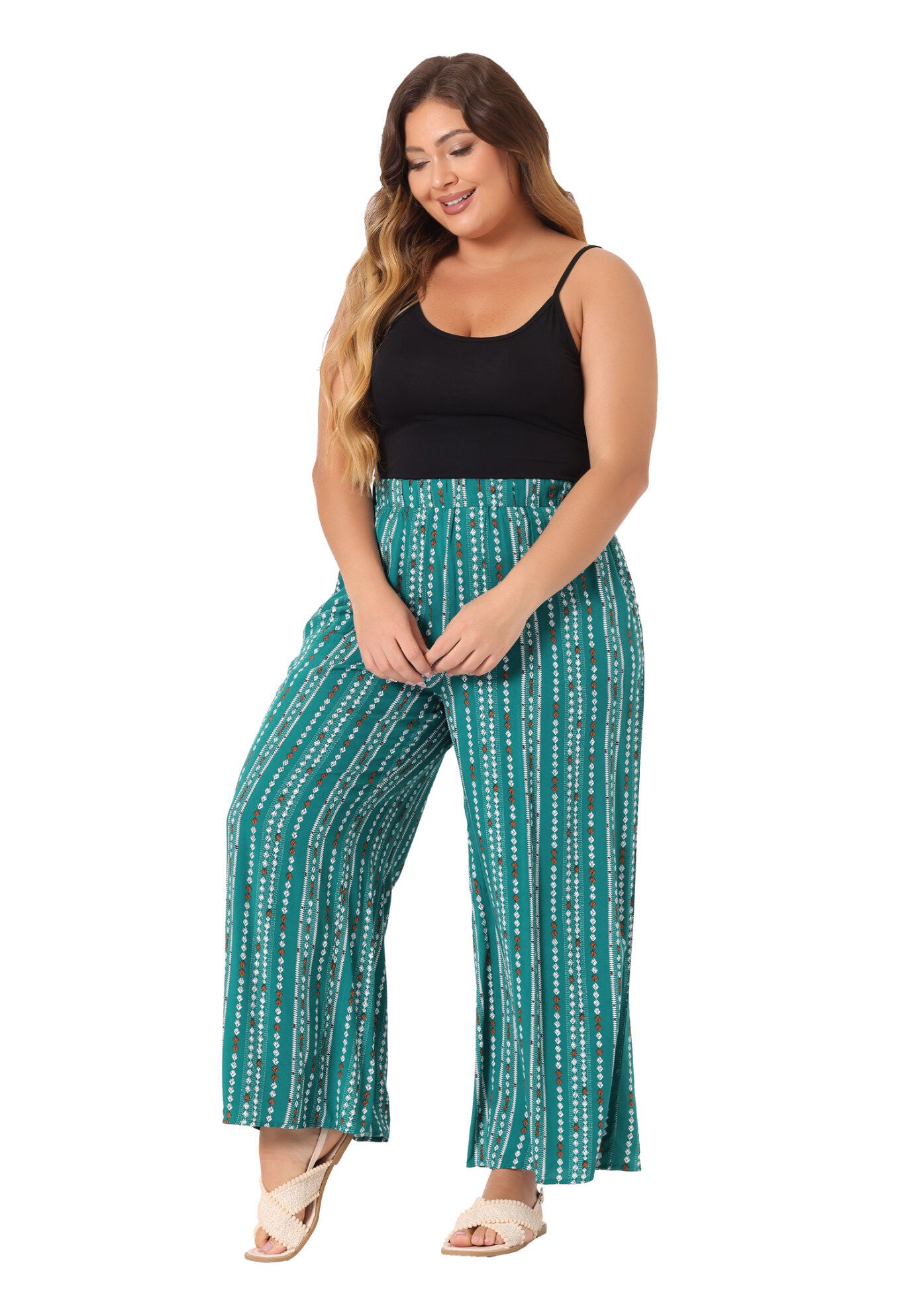 STRIPE BOHO WIDE LEG PAPER BAG PALAZZO PANTS, Lake Blue / Azure Blue, hi-res image number 0