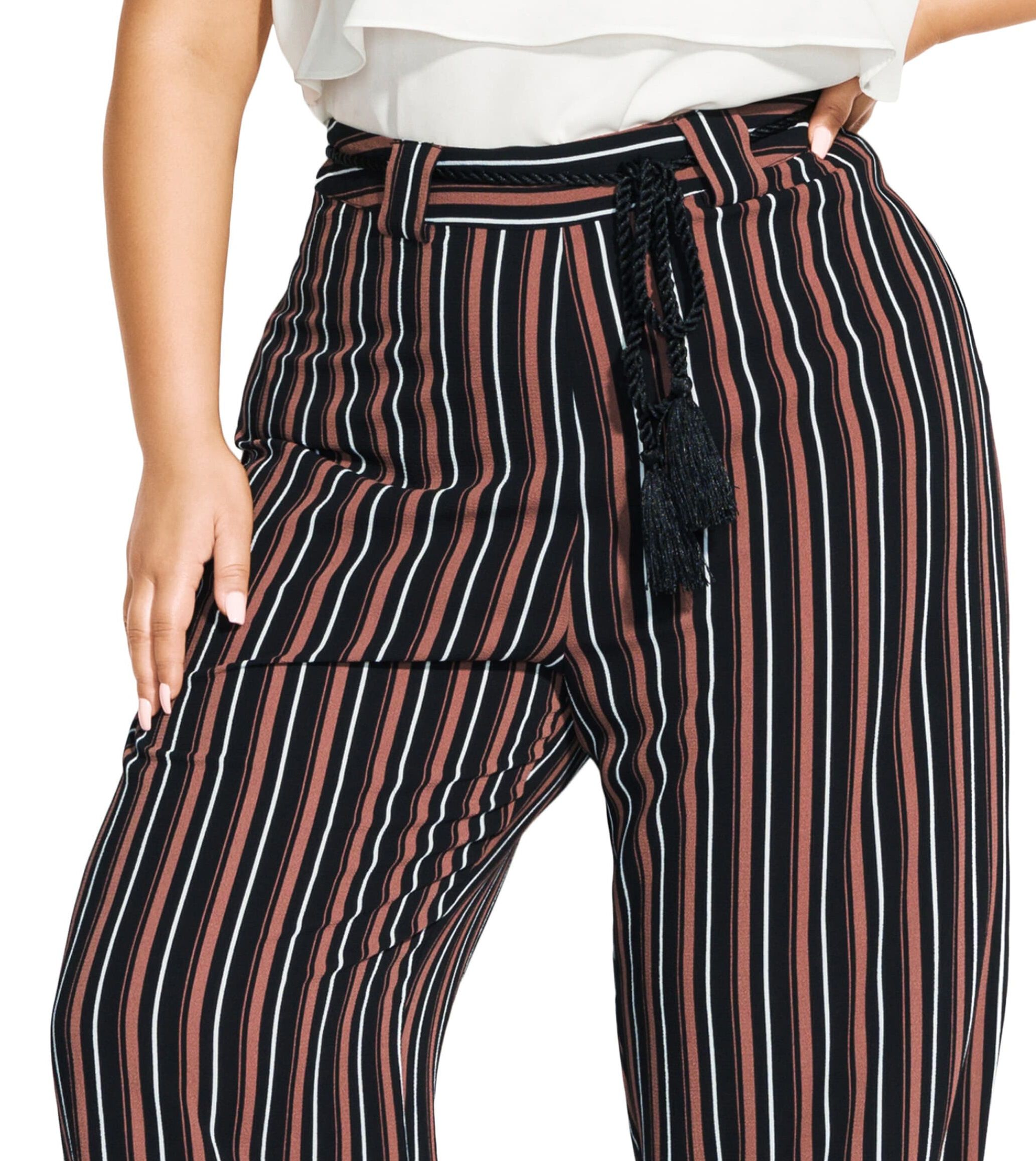 City Chic Women's Natural Stripe Wide Leg Pants- Black Brown 14W ...