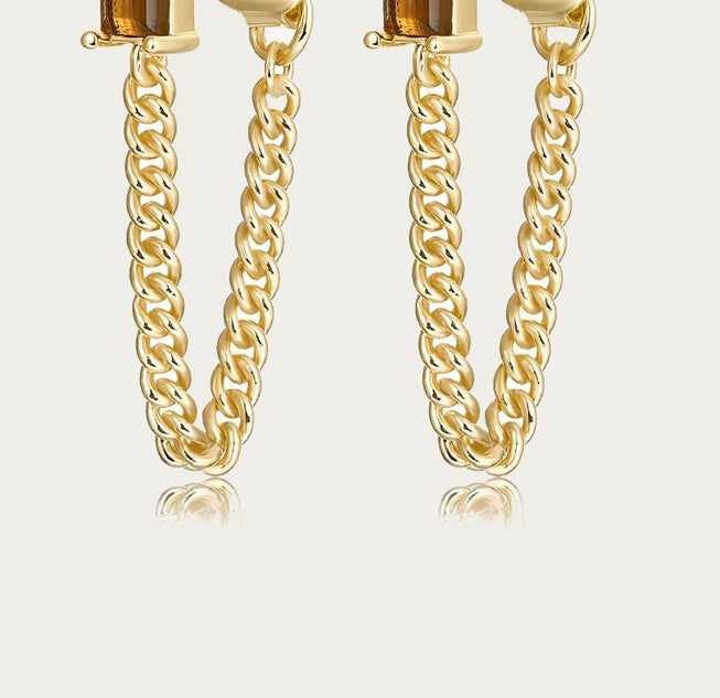 LIONEL GEMSTONE + CHAIN STUDS IN GOLD, Gold / Gold, hi-res image number null