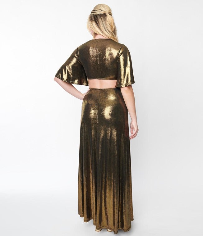 Smak Parlour Metallic Gold Knit Maxi Dress, Gold / Gold, alternate image number null