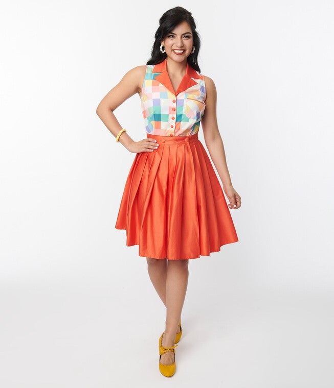 Unique Vintage Orange Collins Wrap Swing Skirt, , alternate image number null