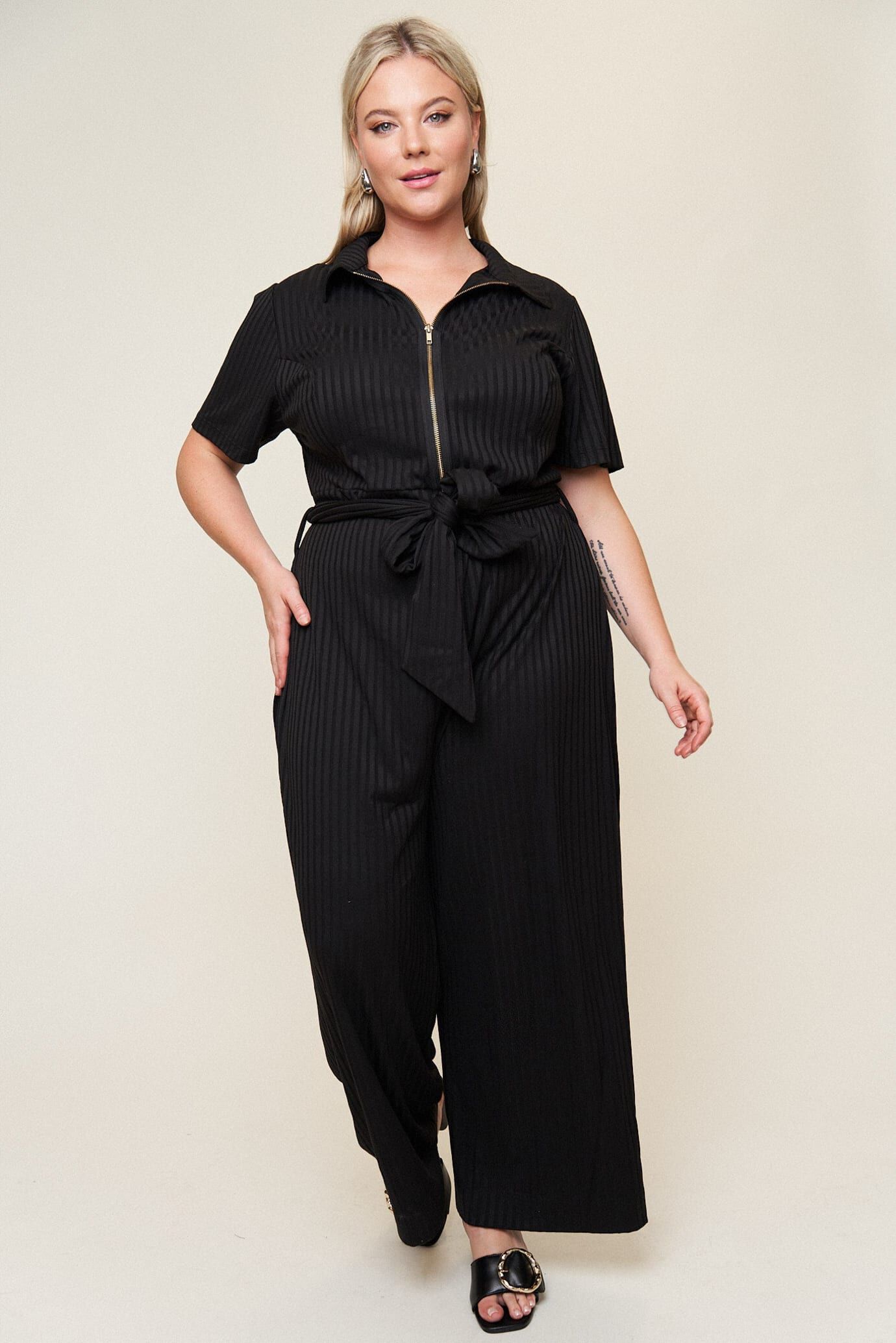 Lucia Belted Jumpsuit, Black / Black, hi-res image number 0