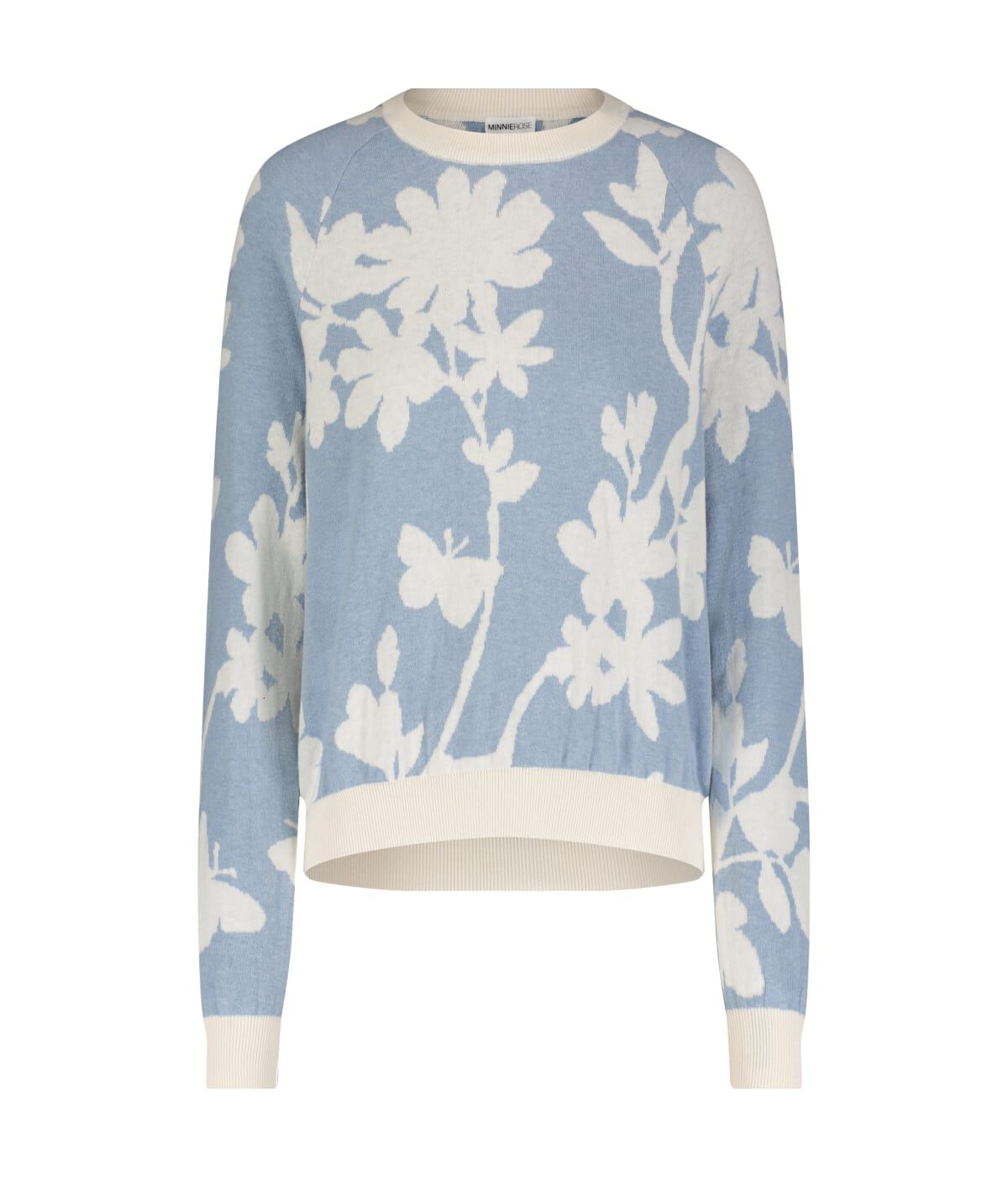 Cotton cashmere reversible floral crew neck, Fresco BlueStarch / Light Blue, hi-res image number 0