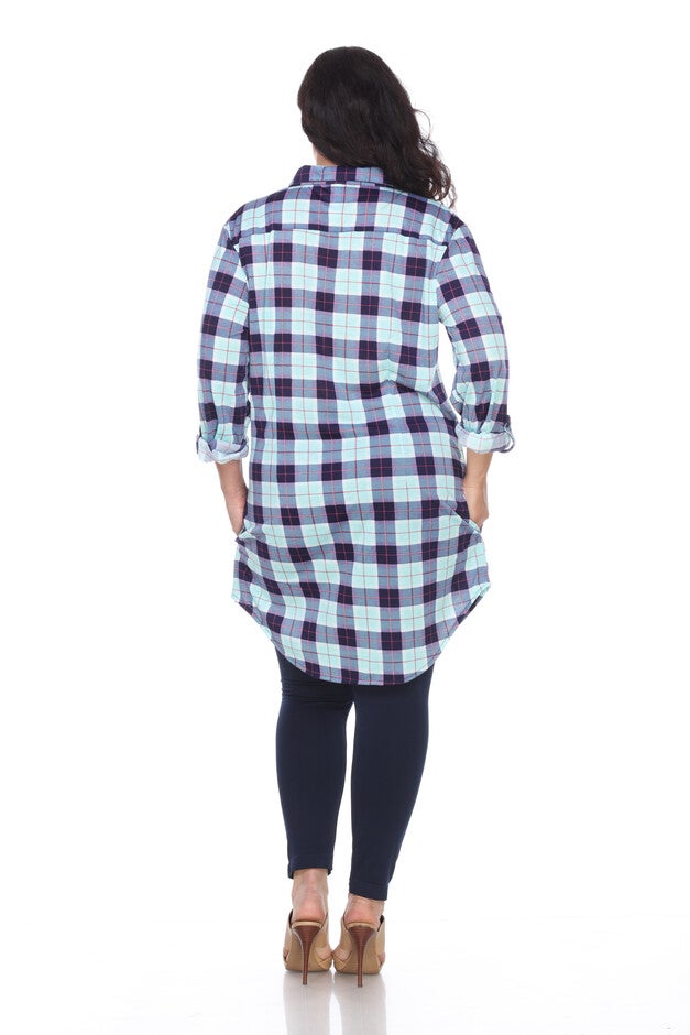 Piper Stretchy Plaid Tunic, Mint Grey / Mint, alternate image number null