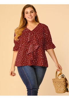 Ruffle Blouse V Neck Smocked Sleeves Top