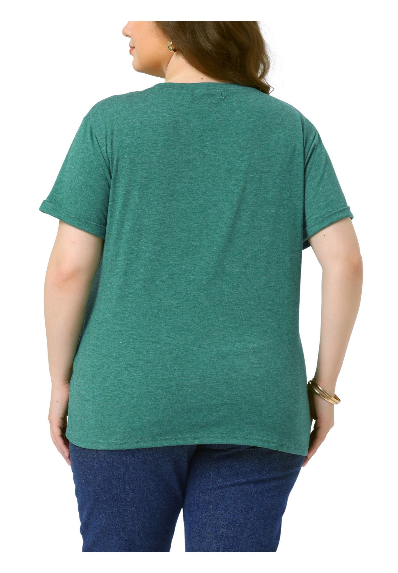 Short Sleeve Notched V Neck Summer Tees Tops, Green / Quetzal Green, alternate image number 3