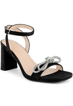 Rhinestone Bow Slingback Chunky Heels Sandal