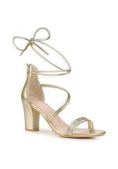 Open Toe Strappy Lace Up Chunky Heel Sandals