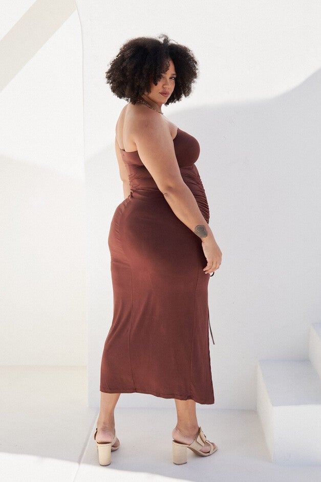 Whitney Ruched Maxi Dress, Chocolate / Brown, alternate image number 3