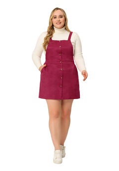 HIGH WAIST A-LINE SUEDE SUSPENDER SKIRT OVERALL DRESS