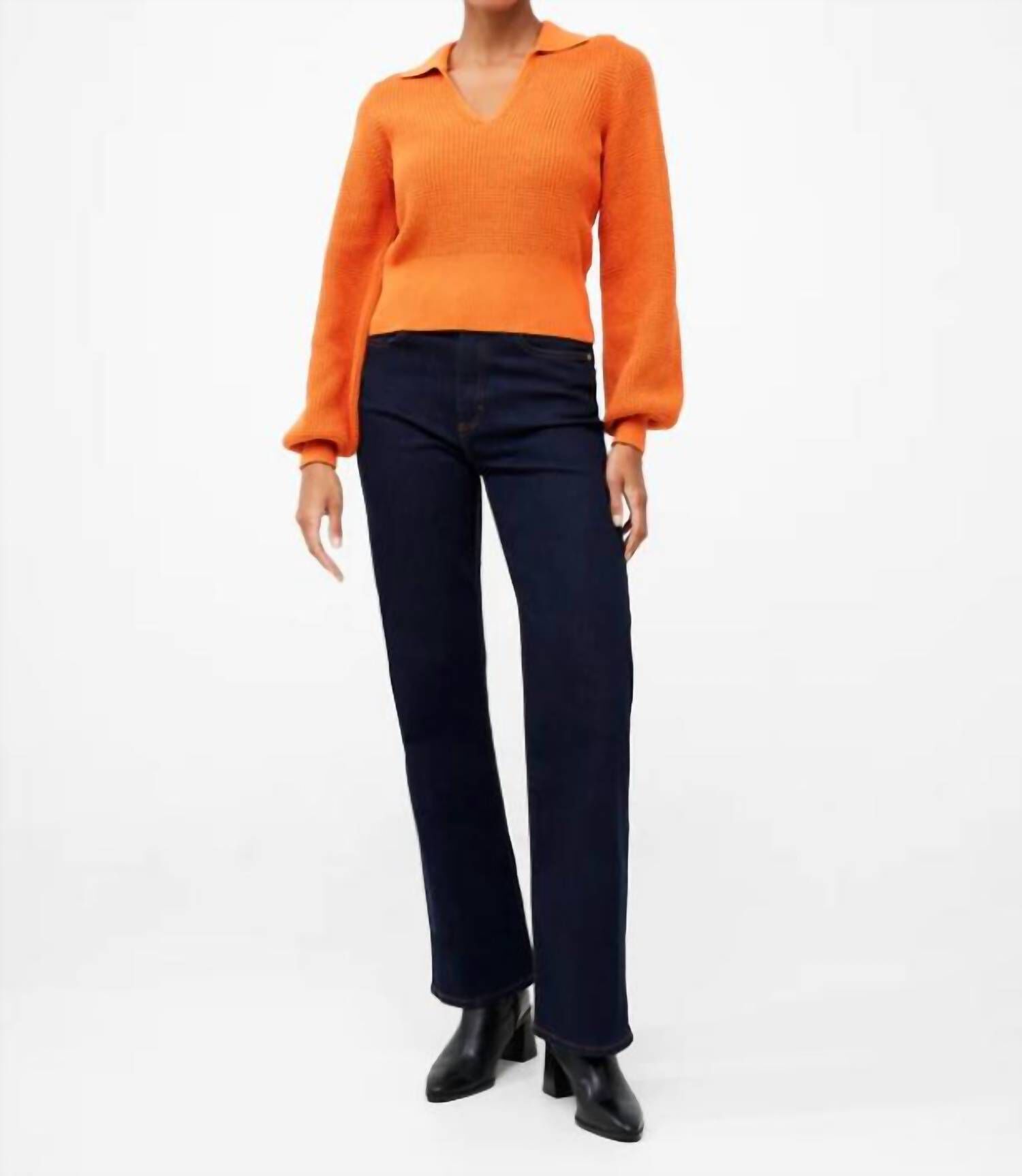 MOZART V-NECK COLLAR SWEATER IN BURNT ORANGE, Burnt Orange / Orange, alternate image number 1