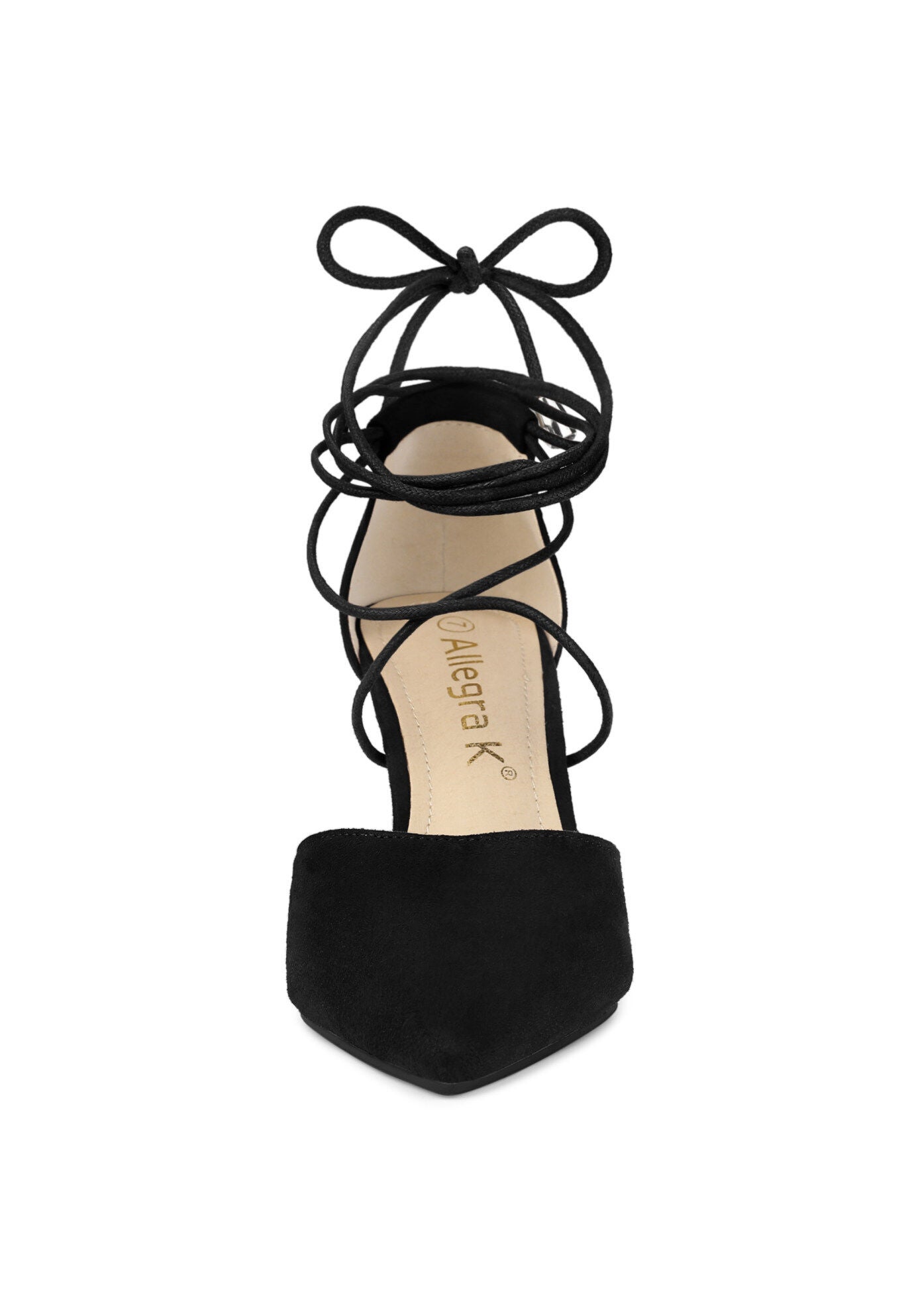 Pointed Toe Lace Up Stiletto Heels Dress Pumps, Black / Black, alternate image number 1