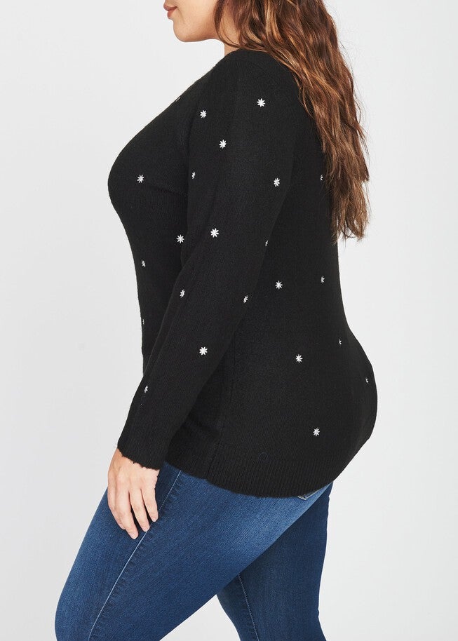 Corrine Embroidered Crew Neck Sweater, M459 BLACK / Black, alternate image number null