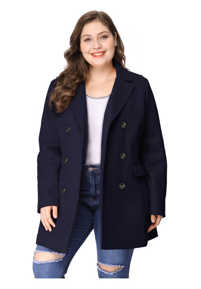 NOTCHED LAPEL DOUBLE BREASTED COAT, Dark Blue / Navy, alternate image number 1