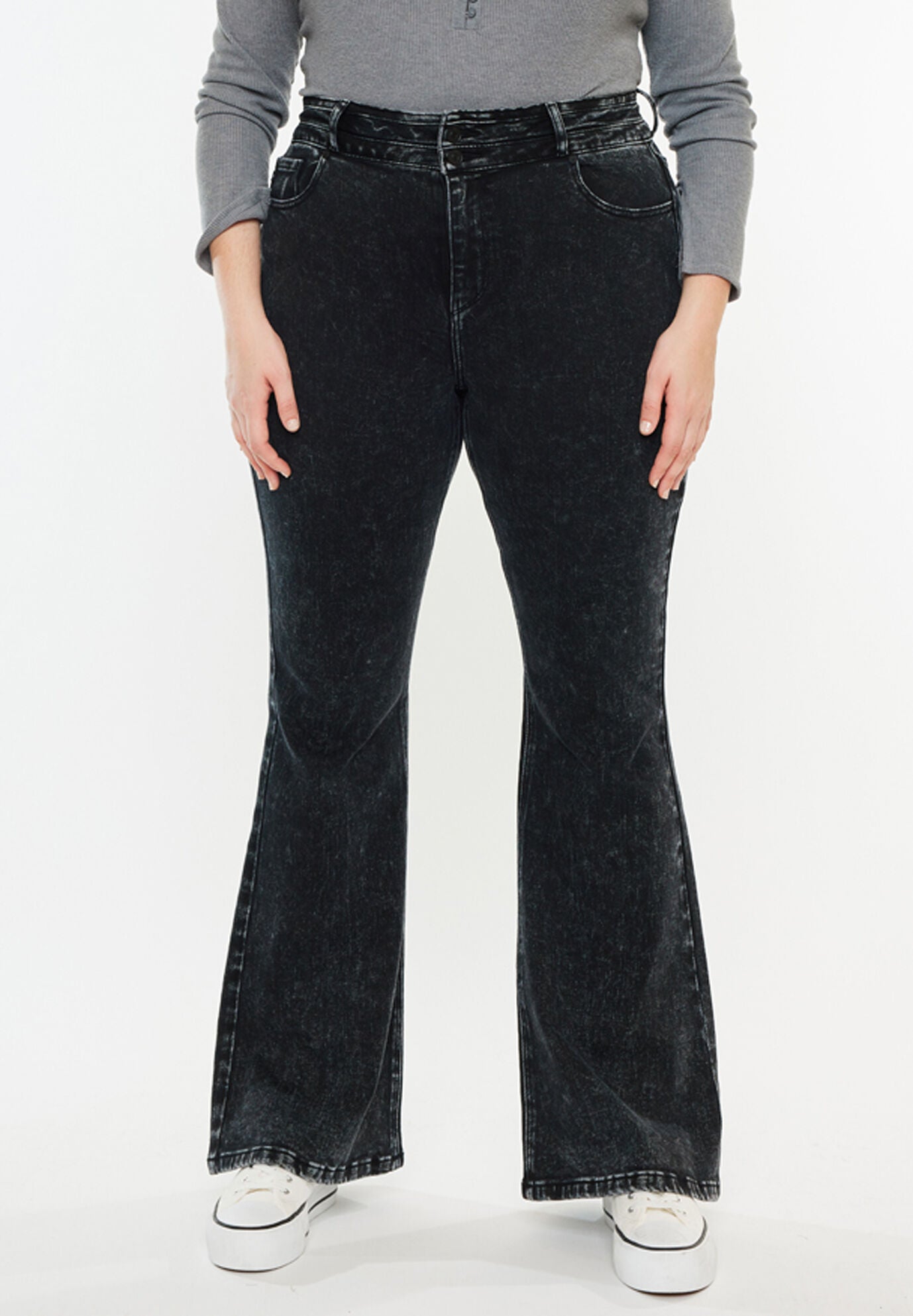 Amirah Ultra High Rise Flare Jeans (Plus Size), Black / Black, hi-res image number 0