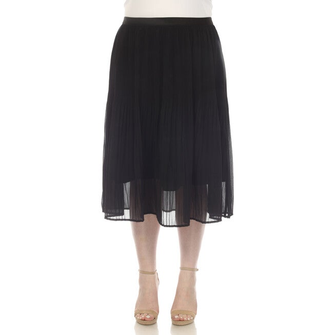 Chiffon Pleated Midi Skirt, Black / Black, hi-res image number 0
