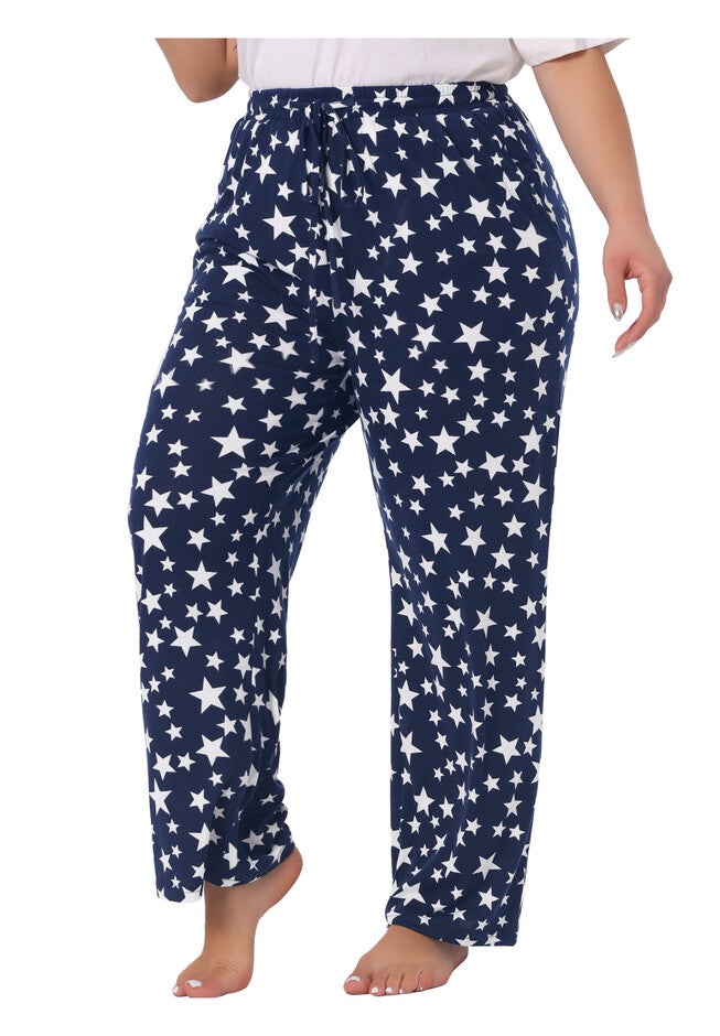 Star Print Nightwear Lounge Pants with Pocket, Navy Blue / Navy, alternate image number 2
