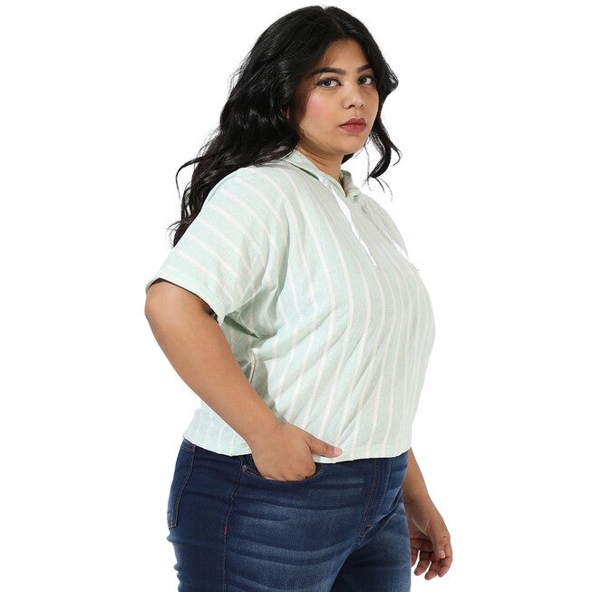 Mint Green Striped Crop Sweatshirt, Mint / Mint, alternate image number 3