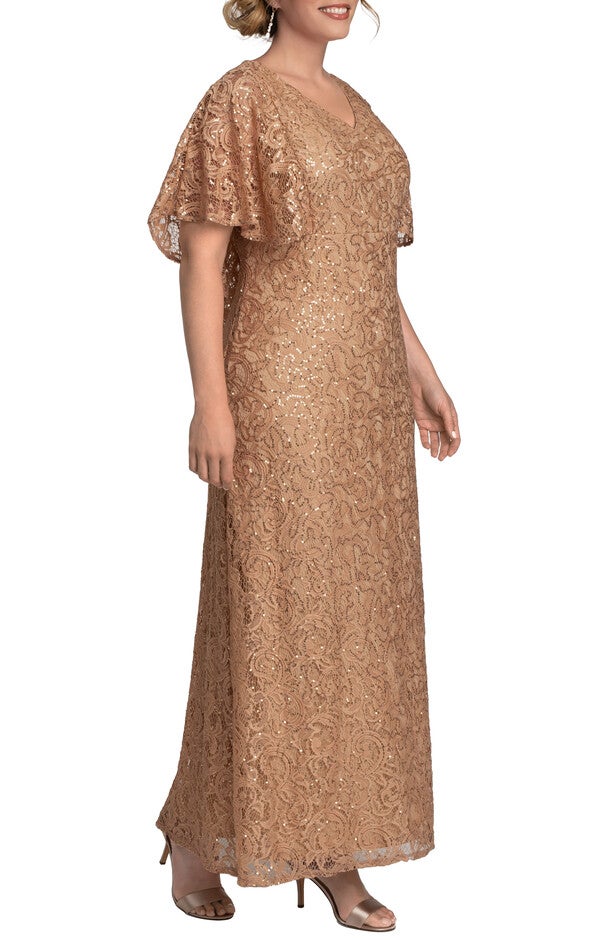 Celestial Cape Sleeve Gown, CHAMPAGNE / Gold, alternate image number null