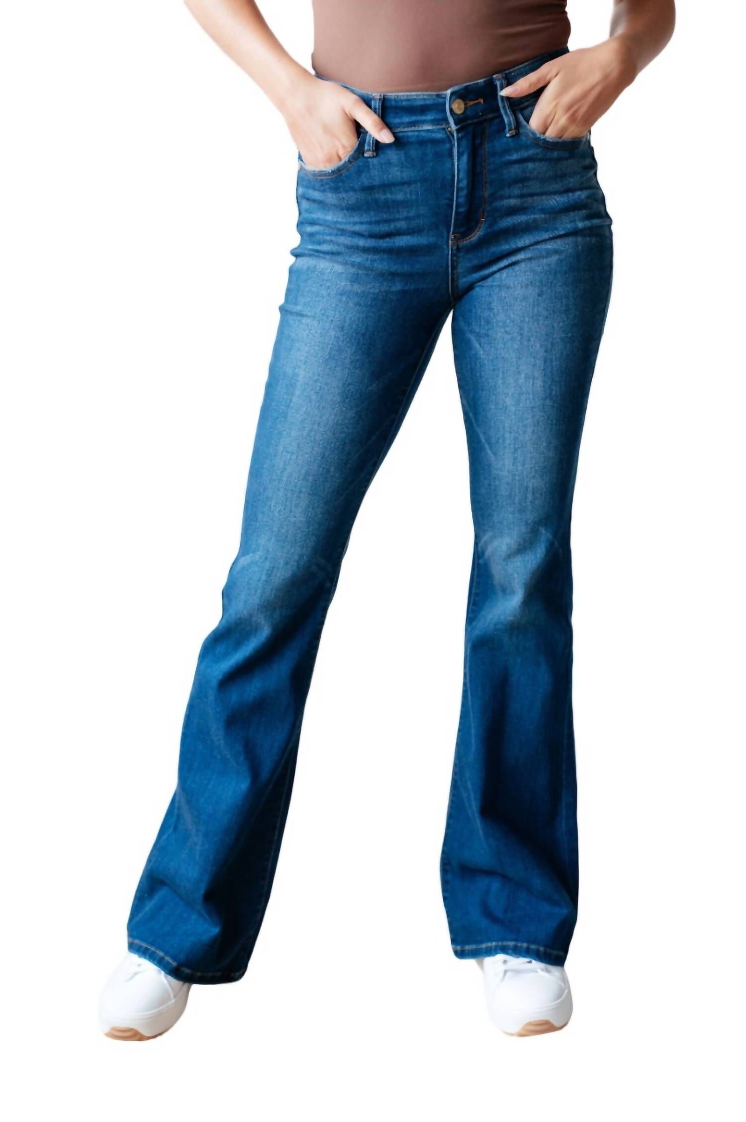 HIGH RISE CLASSIC FLARE JEANS, Dark Wash / Dark Wash, hi-res image number 0