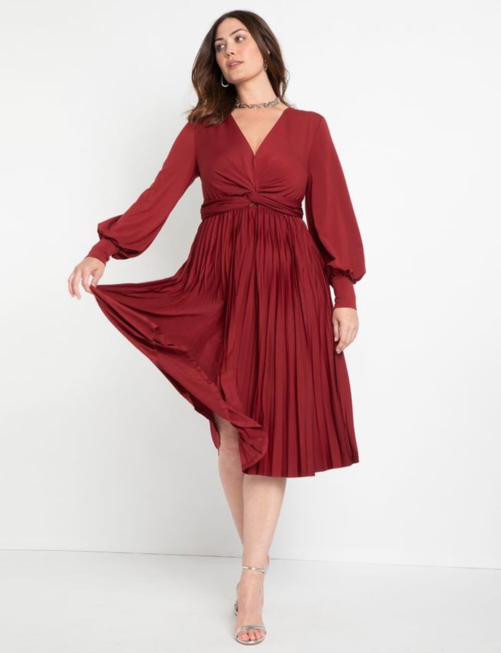 Knot Front Pleated Skirt Dress Dia Co
