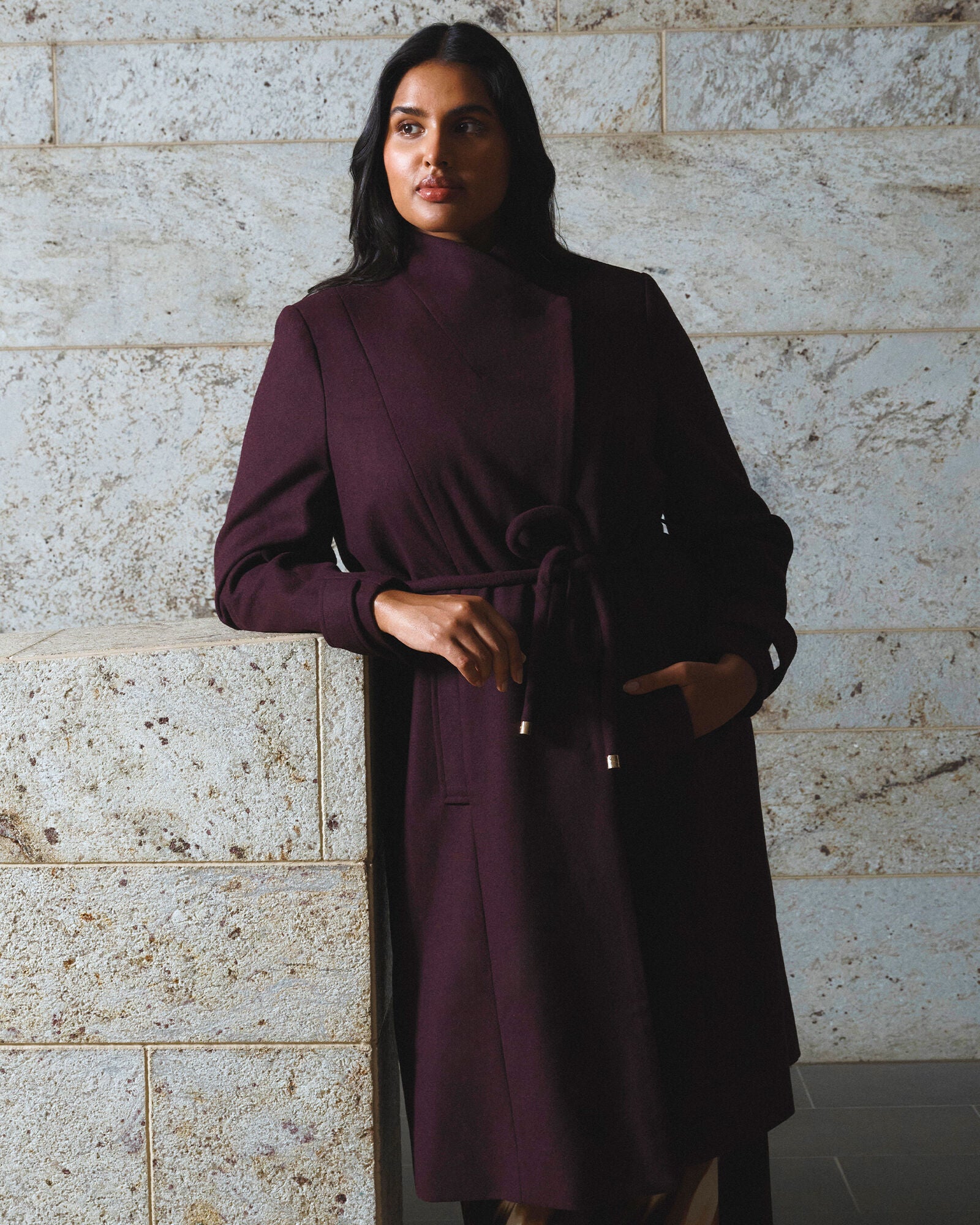 Reo Double-Breasted Assymetric Coat, Plum / Purple, alternate image number 3