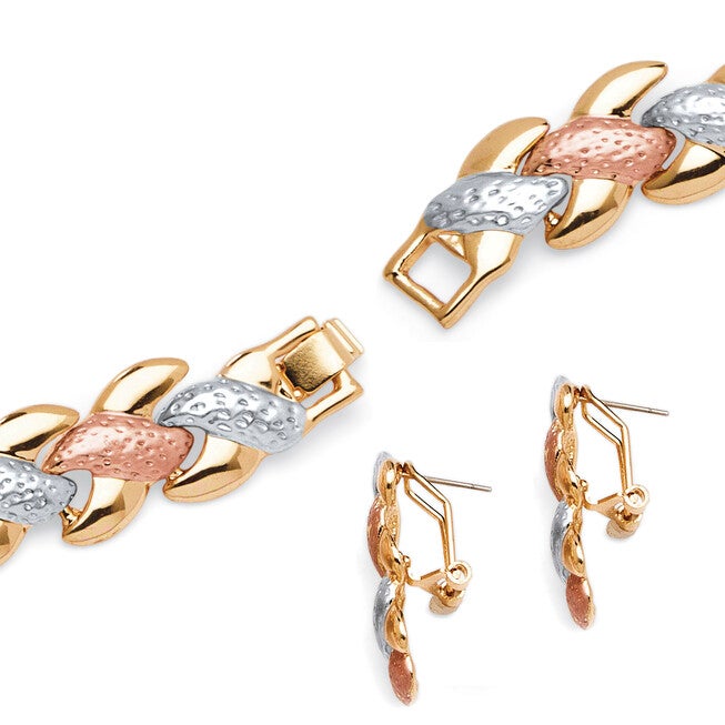 Interlocking Link 3-Piece Tri-Tone Necklace, Bracelet and Earrings Set, , alternate image number null