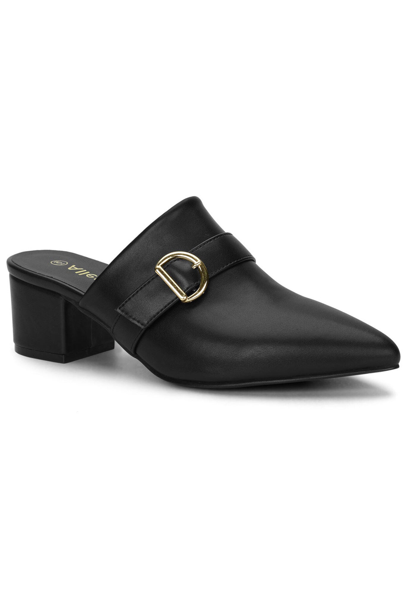 Pointed Toe Slip On Block Heel Sandals Mules, Black / Black, hi-res image number 0