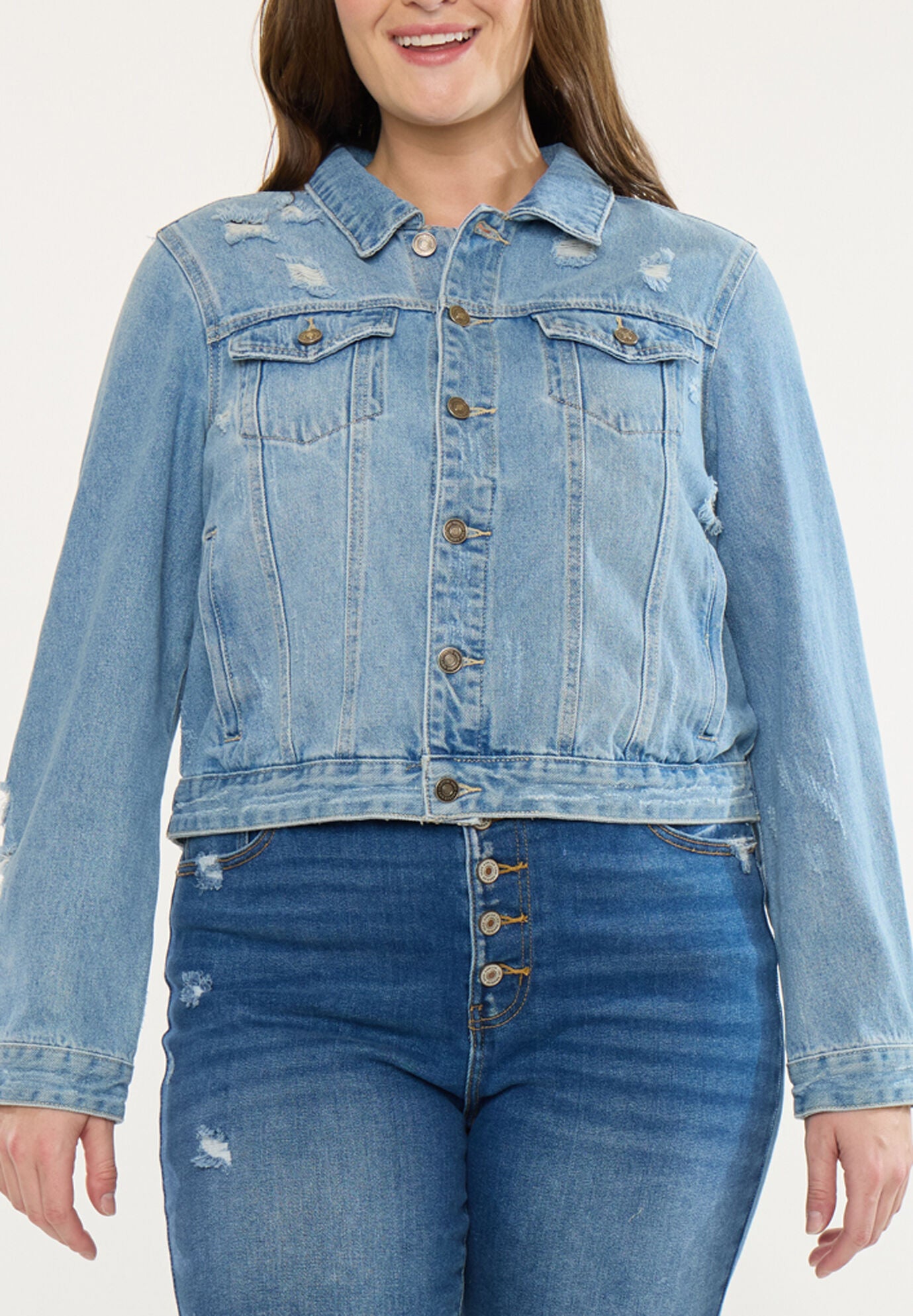 Aria Classic Trucker Denim Jacket (Plus Size), Medium Wash / Medium Wash, alternate image number 5