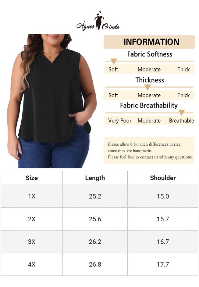 V Neck Sleeveless Blouses Casual Tank Top, Black / Black, alternate image number 4