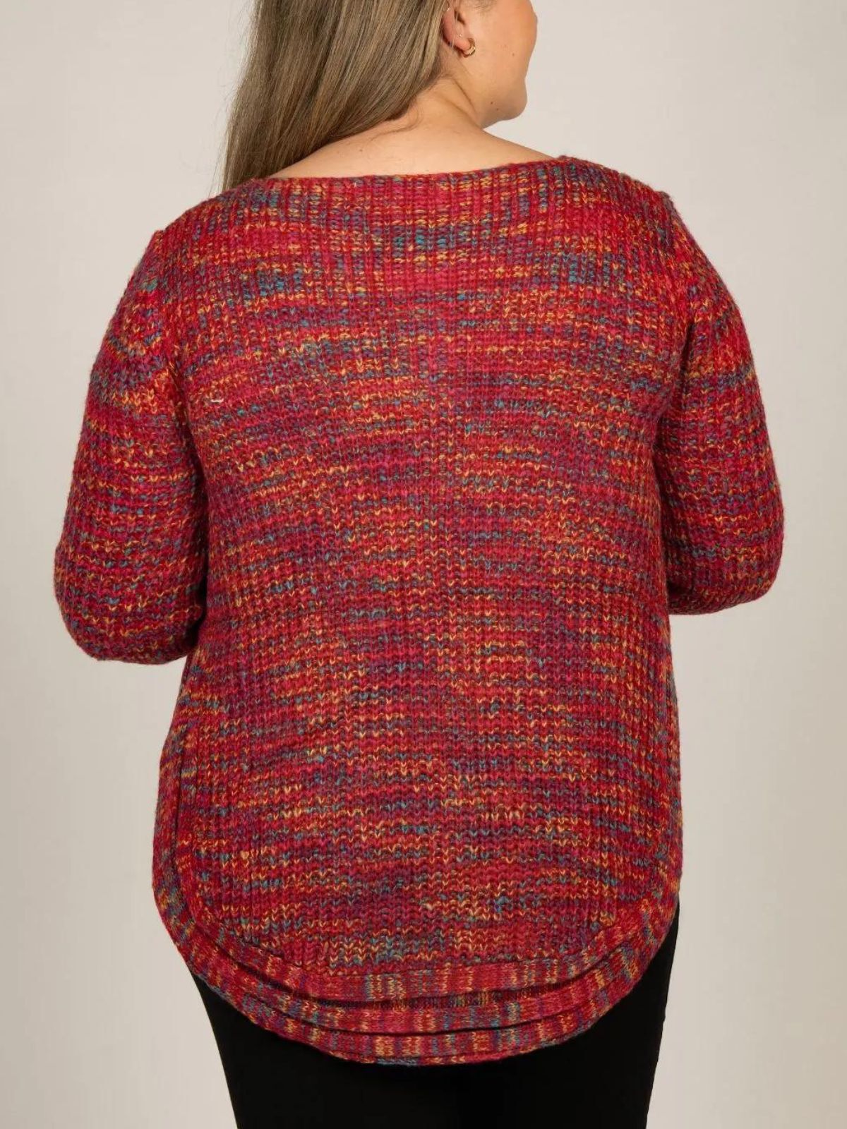 Elodie Mix Ribbed Knit Mix Sweater, Red / Red, alternate image number 3