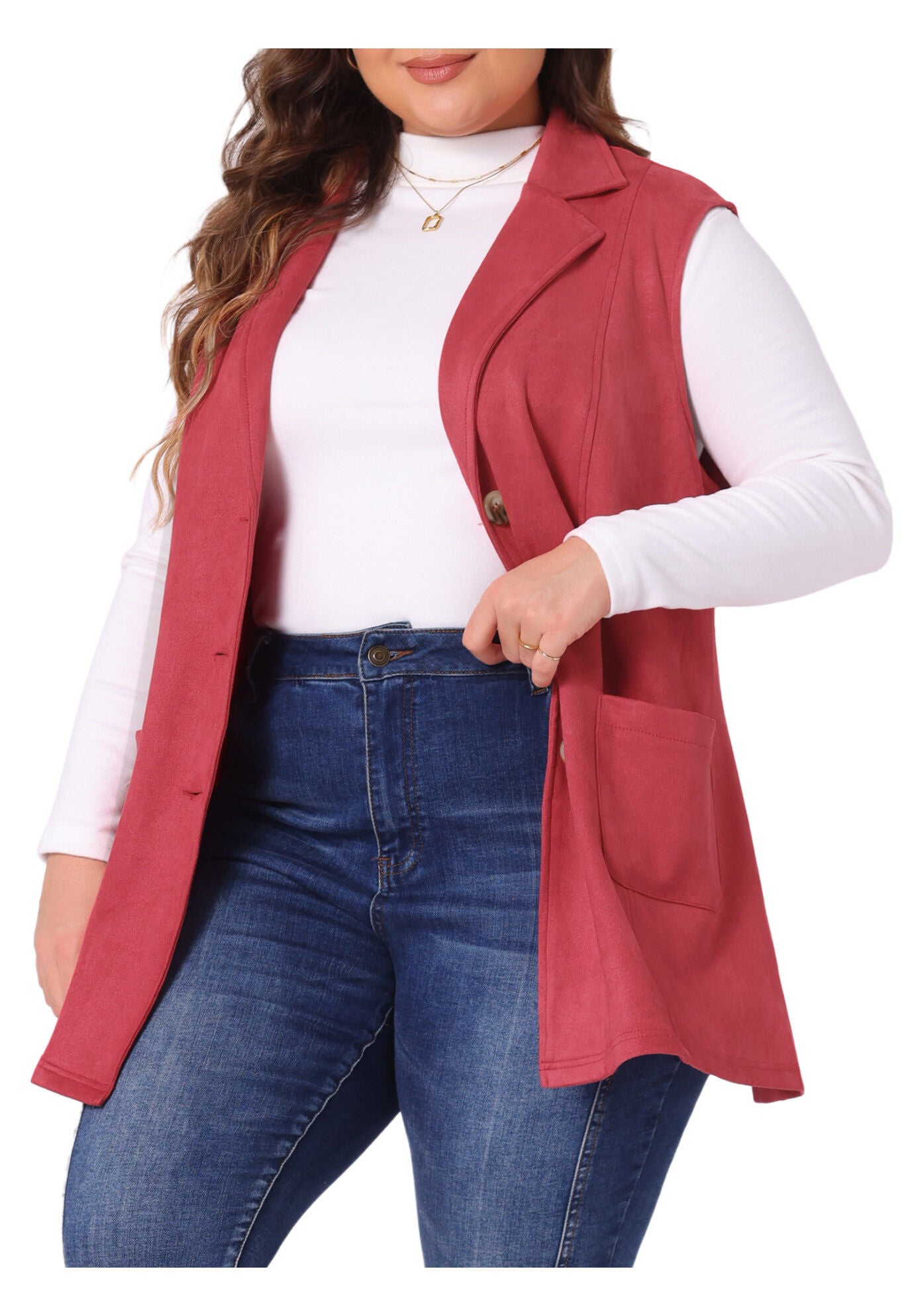 Lapel Suede Utility Vest, Red / Red, alternate image number 1