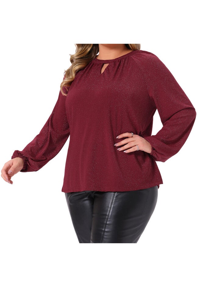 Sparkle Keyhole V Neck Cocktail Dressy Blouses, Burgundy / Burgundy, alternate image number null