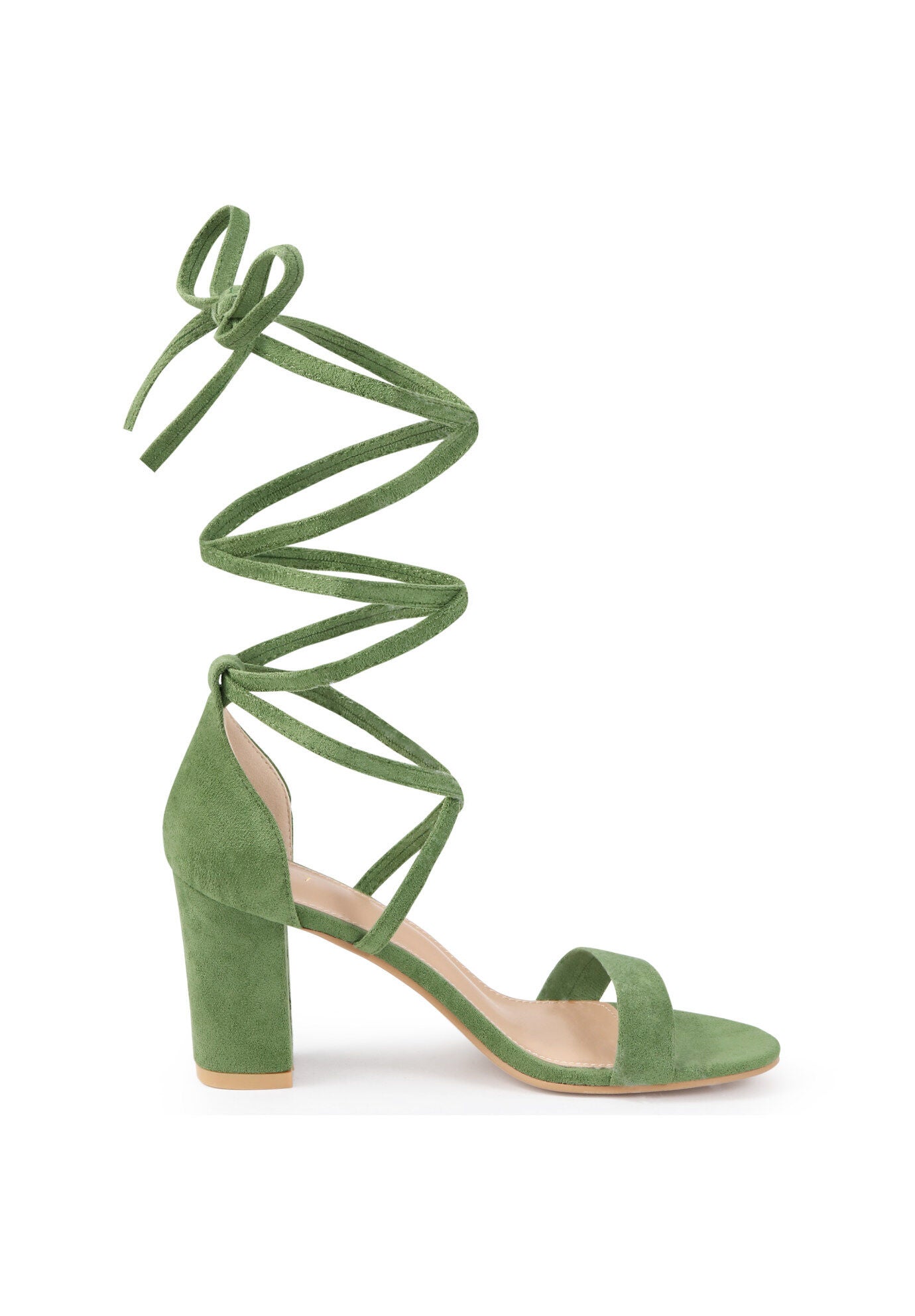 Strappy Chunky High Heels Lace Up Heels Sandals, Olive Green / Olive Green, hi-res image number 0
