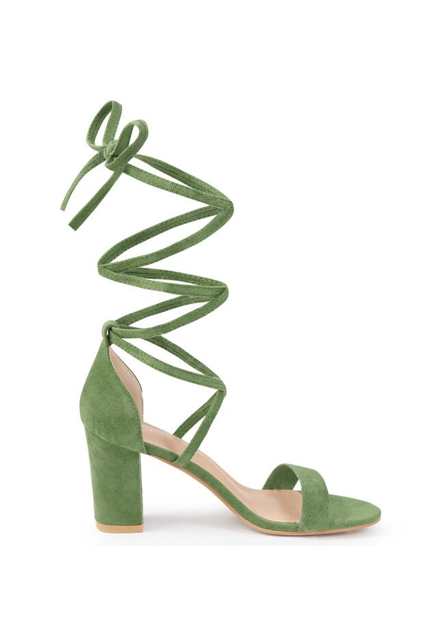Strappy Chunky High Heels Lace Up Heels Sandals, Olive Green / Olive Green, hi-res image number 0