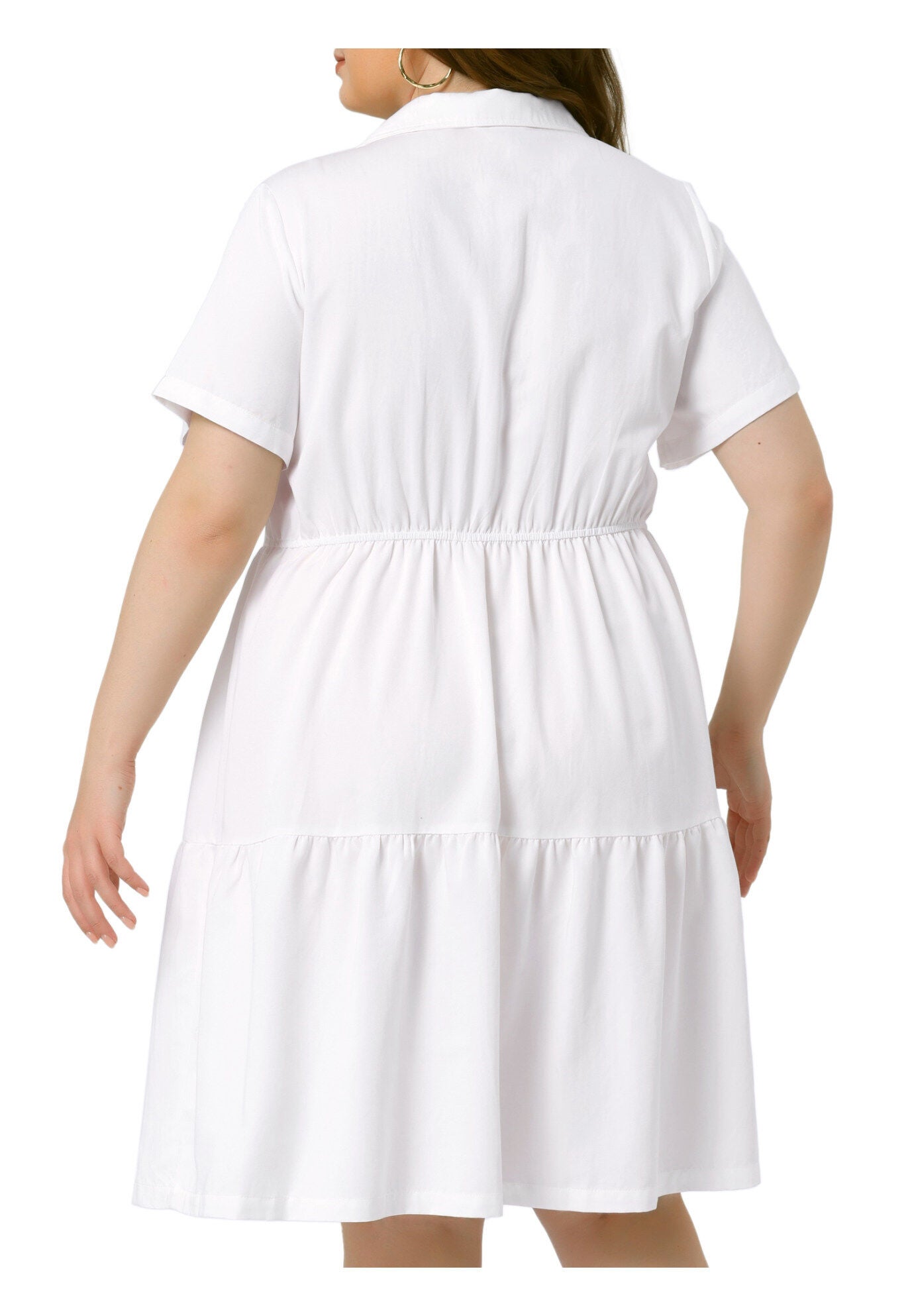 Short Sleeve Button Down Flowy Tiered Shirt Chambray Dress, White / White, alternate image number 3