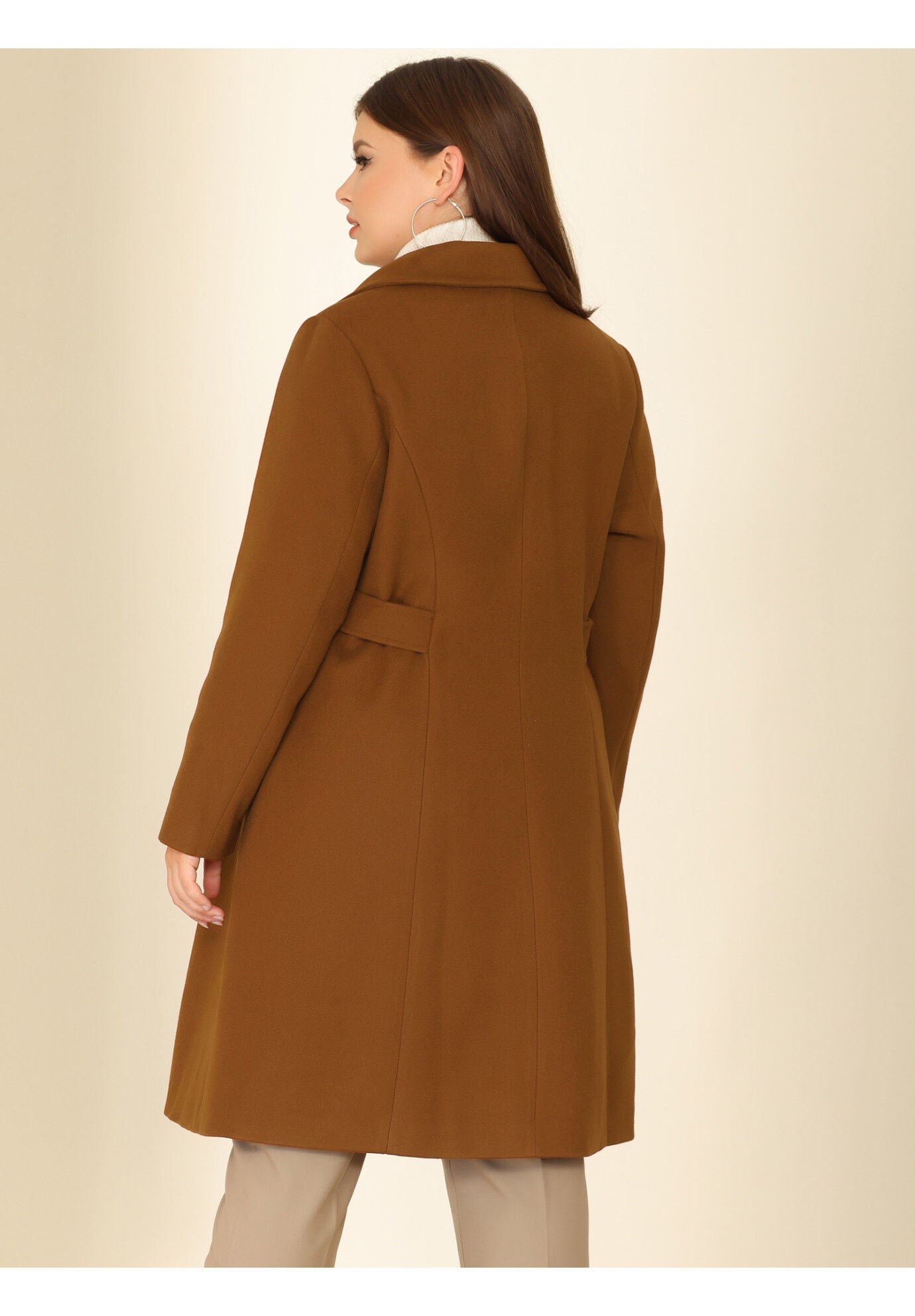 SINGLE BREASTED BELTED WINTER LONG COAT, Brown / Brown, alternate image number 3