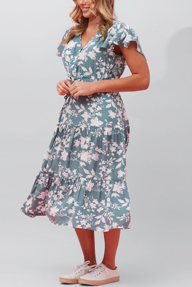 Agata Dress Fit & Flare Floral Tiered Green, , alternate image number null